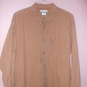 Columbia Long Sleeve XXL Men's Shirt Button Down 100% Cotton Beige Orange Plaid